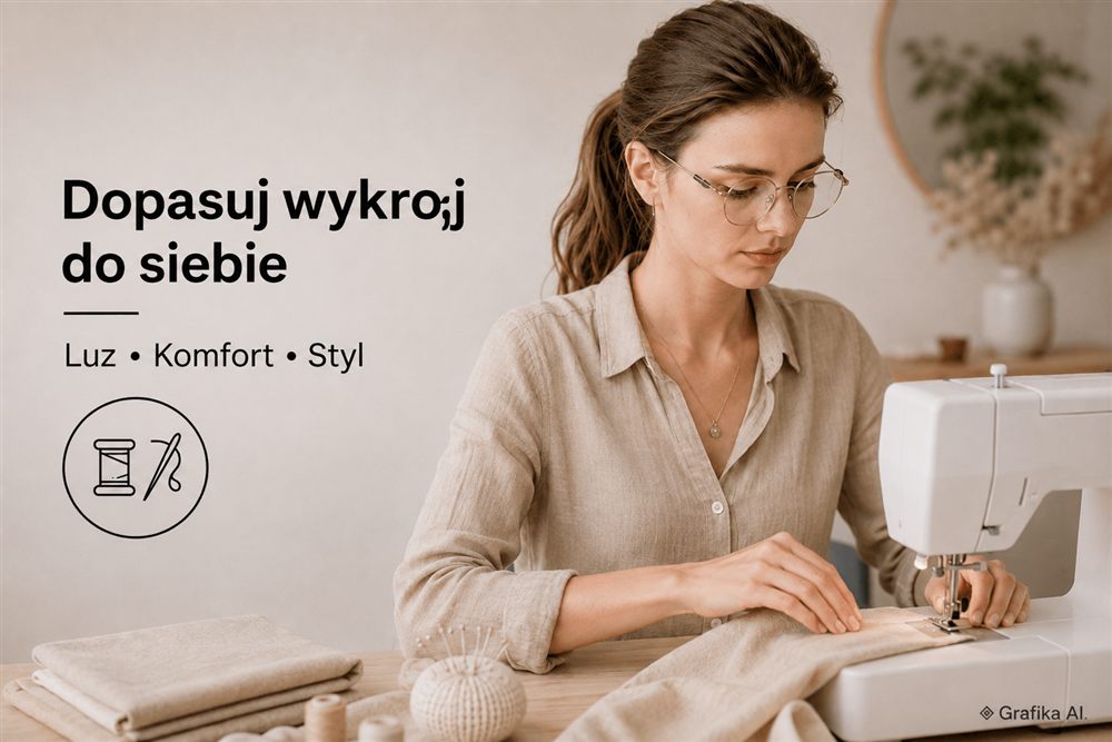 Krawcowa szyje ubranie z zaplanowanym luzem odzieżowym
